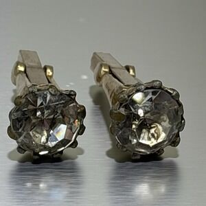Vintage Cufflinks Large Faceted Crystal Prong Set Gold Tone Formal Suit READ